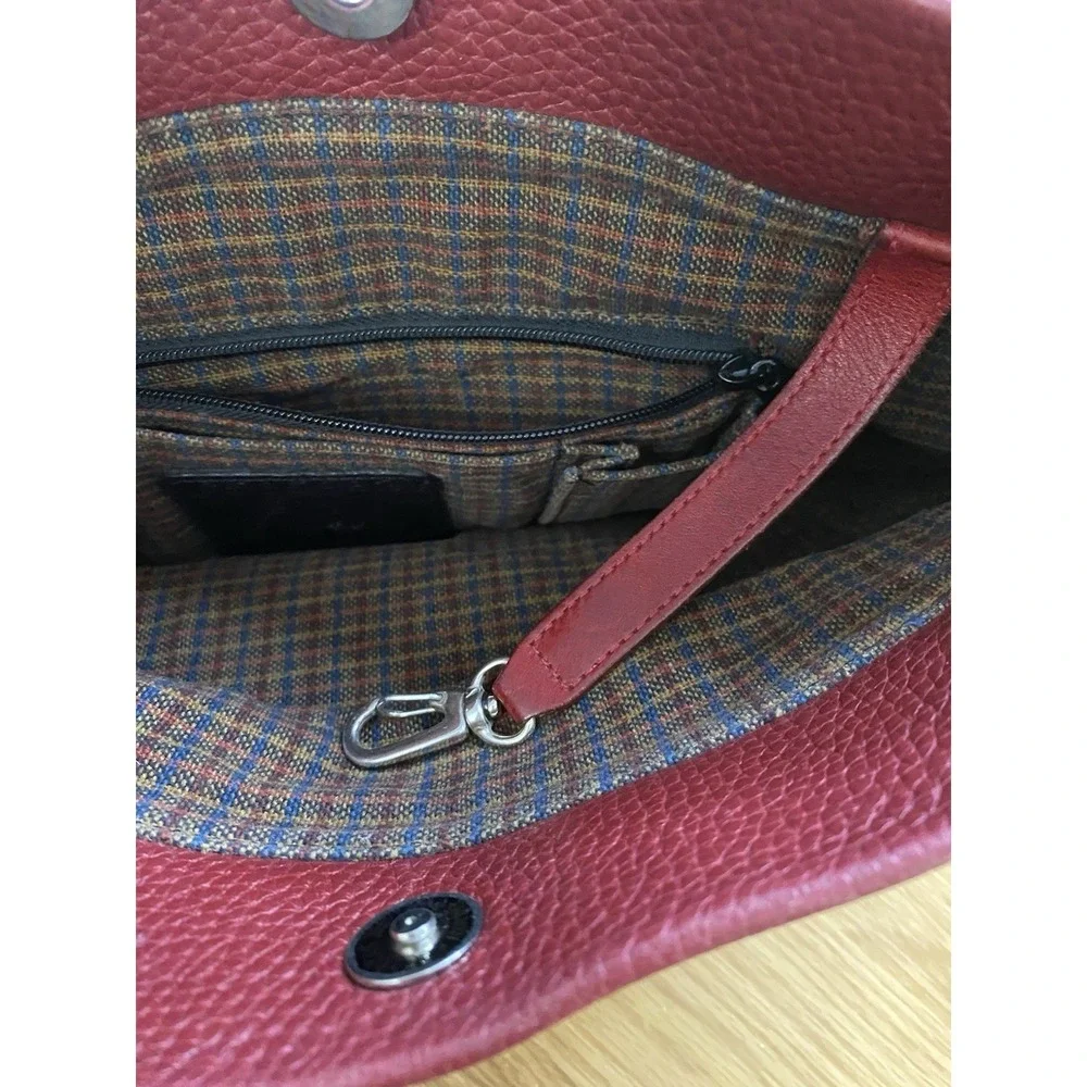 Vintage Brighton Charlotte Red Leather Shoulder Bag Braided‎ Strap Silver